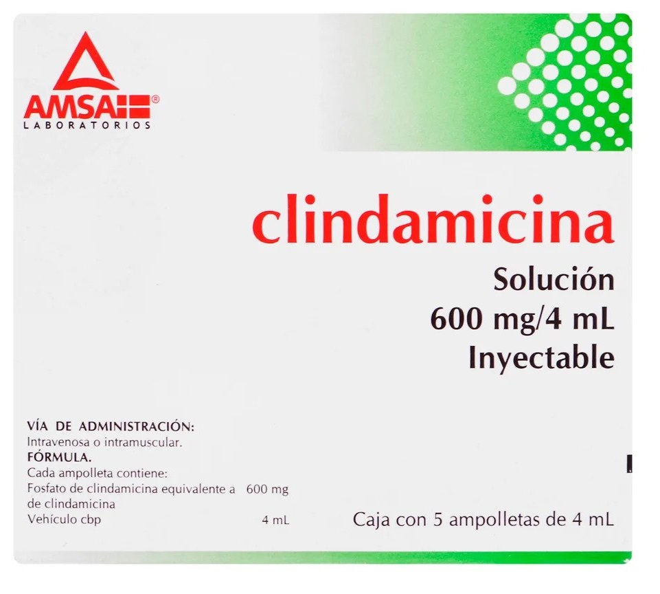 Clindamicina 600 mg / 4 mL, caja con 5 ampolletas, AMSA